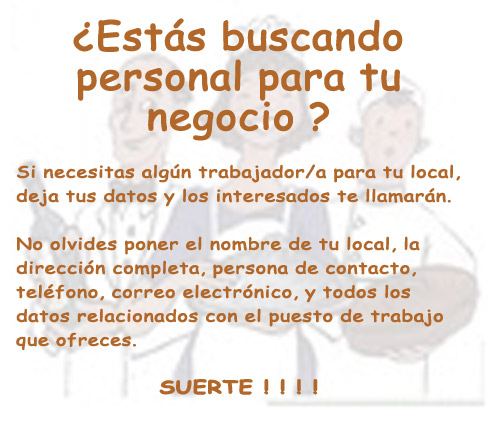 Ofertas de trabajo resturantes, pubs, locales de copas, etc. . 