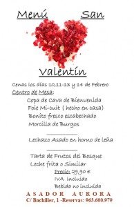 Asador Aurora menu san valentin 2012